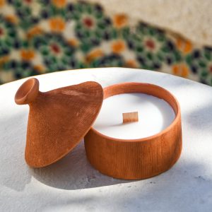 Bougie parfumée artisanale Fleur de Jasmin – Pot Tajine en Terre Cuite